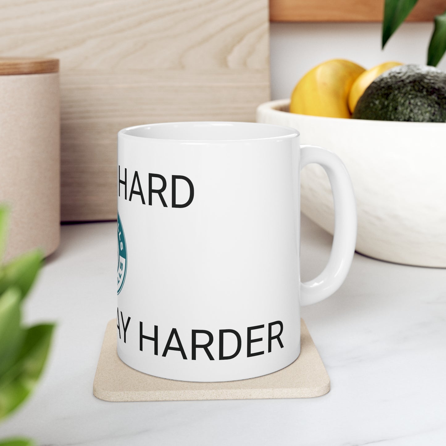 11oz White "I work hard so I can play harder" mug
