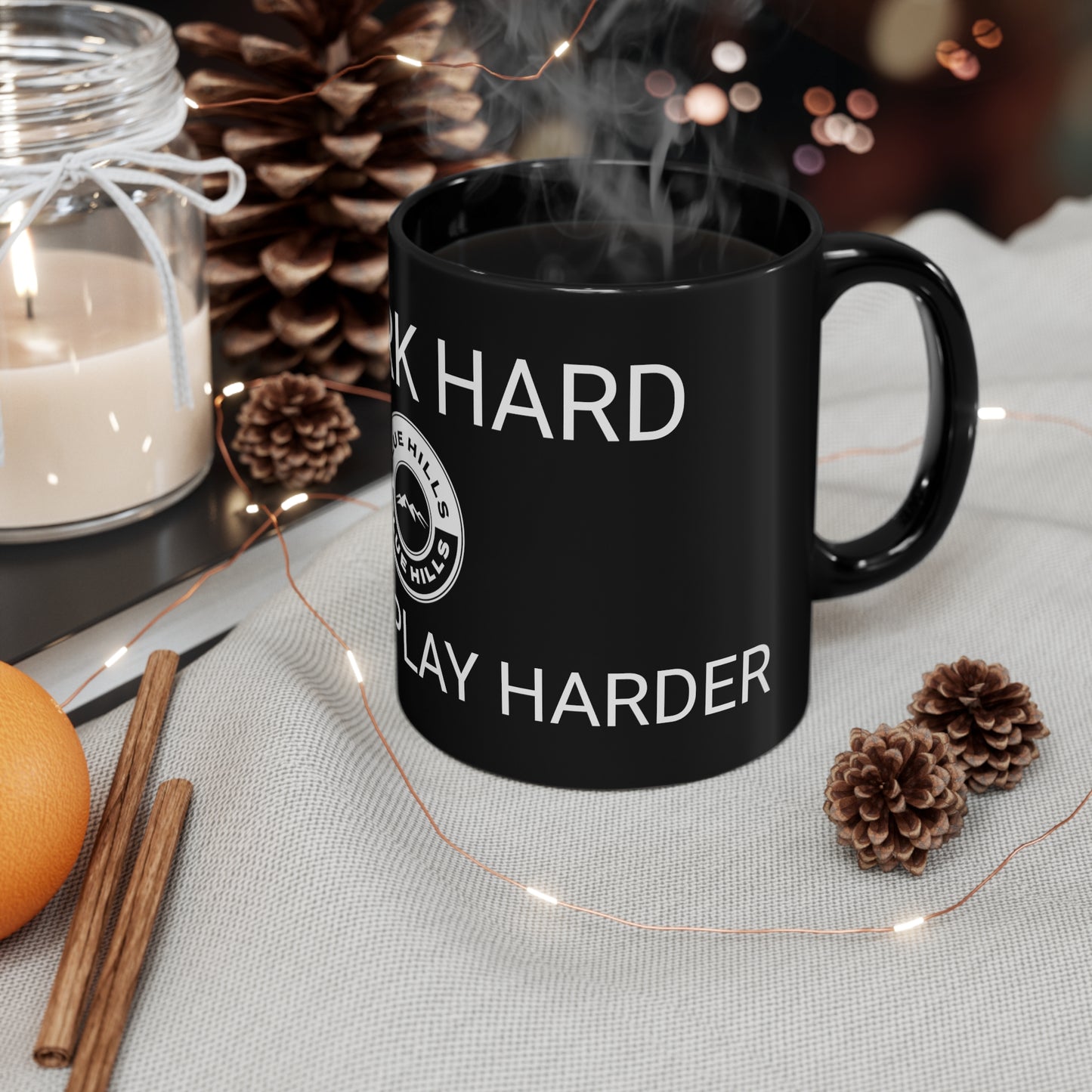 11oz Black "work hard so I can play harder" mug